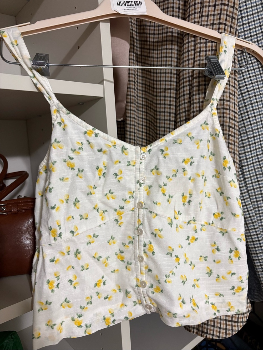 Abercrombie & Fitch White Lemon Print Spaghetti Strap Crop Top - Picture 2 of 4